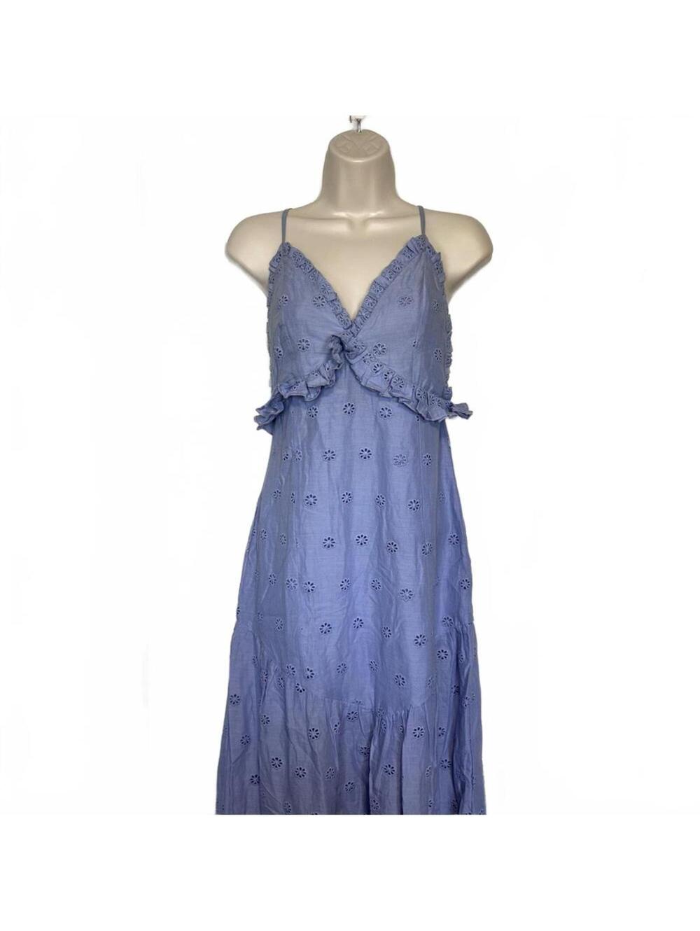 Majorelle Periwinkle Crisscross Eyelet Mid Calf Summer Sundress | Size Medium